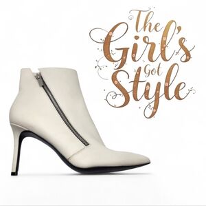 Nine West Fast Leather Stiletto Ankle Boots in Ivory Size 9.5